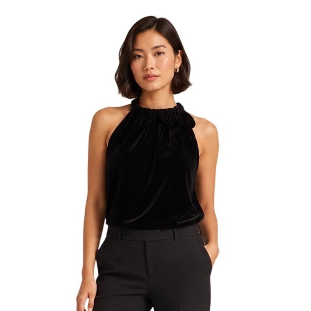 Boden Black Velvet Halter Top NWT Bow Tie Neck Cocktail Party Quiet Luxury US 4